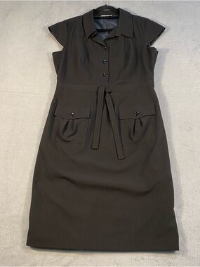 Calvin Klein women’s Black Shirtwaist Dress with Tie Waist, Cap sleeves, lined
